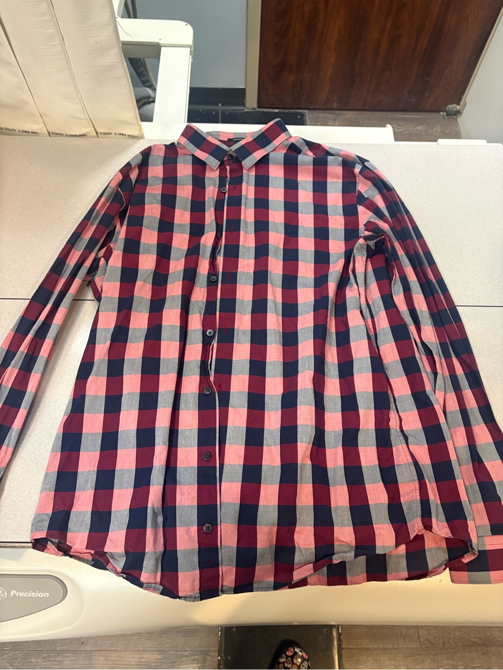 Express Men's Pink and Navy Check Button-Down Shirt